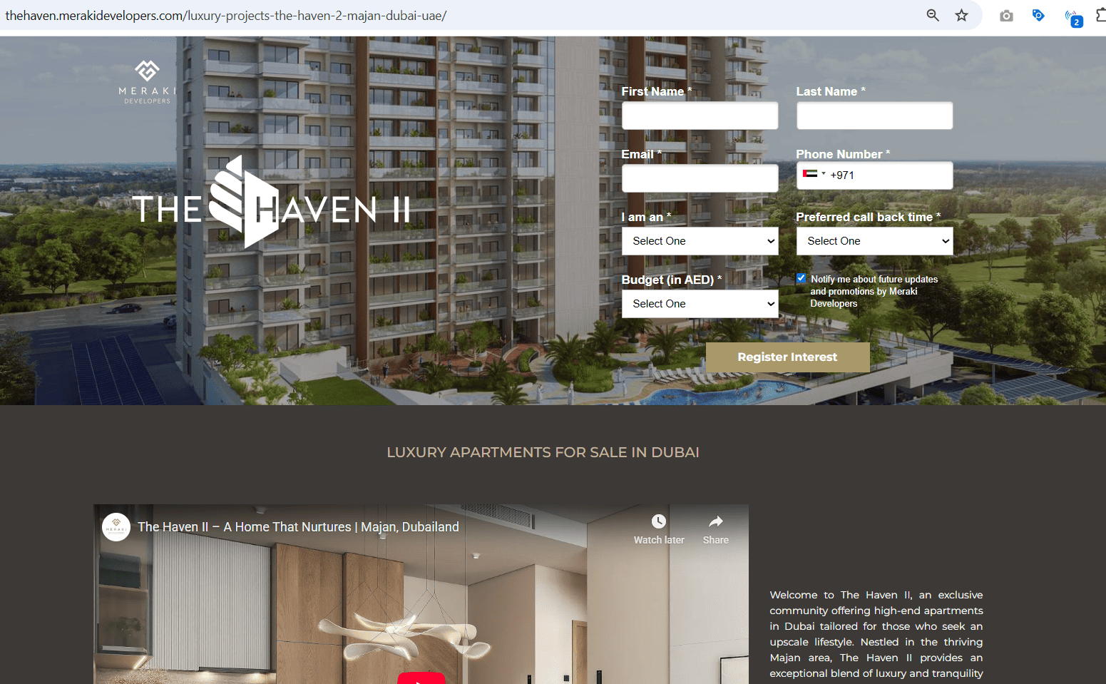 Meraki landing page and project launch experience